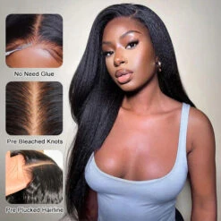 Kinky Straight 5x5 Invisible HD Lace Glueless Wig Pre-Plucked Natural Hairline With Bleached Invisible Knots -Ethereal Hair Shop 700 kinky straight lace wig 18