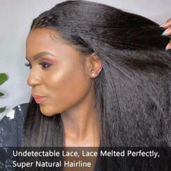 Kinky Straight 5x5 Invisible HD Lace Glueless Wig Pre-Plucked Natural Hairline With Bleached Invisible Knots -Ethereal Hair Shop 700 kinky straight lace wig 3