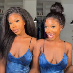 Kinky Straight Invisi Strap Snug Fit 360 Transparent Lace Frontal Bleached Knots Pre Cut Lace Wig