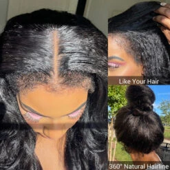 Kinky Straight Invisi Strap Snug Fit 360 Transparent Lace Frontal Bleached Knots Pre Cut Lace Wig -Ethereal Hair Shop 700 kinky straight wig with kinky edges 2