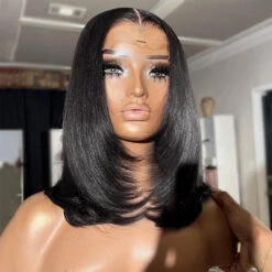 Glueless Layered Cut Straight Bob Lace Front Human Hair Wigs Ombre Highlight Colored Lace Frontal Wig -Ethereal Hair Shop 700 layered cut straight bob wigjpg 6