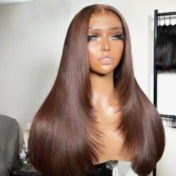 Trendy Layered Cut Straight Wig 13x6 Transparent HD Lace Frontal Wig -Ethereal Hair Shop 700 layered cut straight lace wig 11