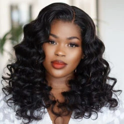 Shoulder Length Human Hair Wigs Loose Deep Wave Bob 13x4 HD Lace Front Wigs 220% Density