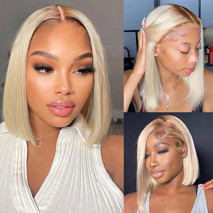 Ombre 613 Blonde Straight Bob Lace Front Wig 13X4 Lace Front Human Hair Wigs For Women 7 Ombre 613 Blonde Straight Bob Lace Front Wig 13X4 Lace Front Human Hair Wigs For Women - Image 5