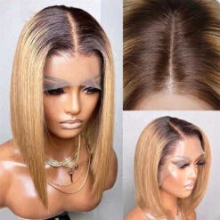 Ombre Blonde T4/27 Straight 13x4 Lace Front Wig Short Bob Lace Front Human Hair Wigs -Ethereal Hair Shop 700 ombre 4 27 bob wig 3
