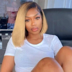 Ombre Honey Blonde Straight Hair Glueless 13x4 Lace Front Bob Wigs -Ethereal Hair Shop 700 ombre blondeibob wig 1