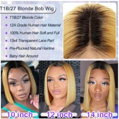 Ombre Honey Blonde Straight Hair Glueless 13x4 Lace Front Bob Wigs -Ethereal Hair Shop 700 ombre blondeibob wig 4