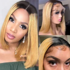 Ombre Honey Blonde Straight Hair Glueless 13x4 Lace Front Bob Wigs -Ethereal Hair Shop 700 ombre blondeibob wig 6