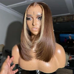 Glueless Layered Cut Straight Bob Lace Front Human Hair Wigs Ombre Highlight Colored Lace Frontal Wig -Ethereal Hair Shop 700 ombre highlight layered cut straight bob wigjpg 5