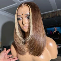 Glueless Layered Cut Straight Bob Lace Front Human Hair Wigs Ombre Highlight Colored Lace Frontal Wig -Ethereal Hair Shop 700 ombre highlight layered cut straight bob wigjpg 6