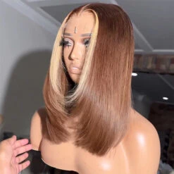 Glueless Layered Cut Straight Bob Lace Front Human Hair Wigs Ombre Highlight Colored Lace Frontal Wig -Ethereal Hair Shop 700 ombre highlight layered cut straight bob wigjpg 7