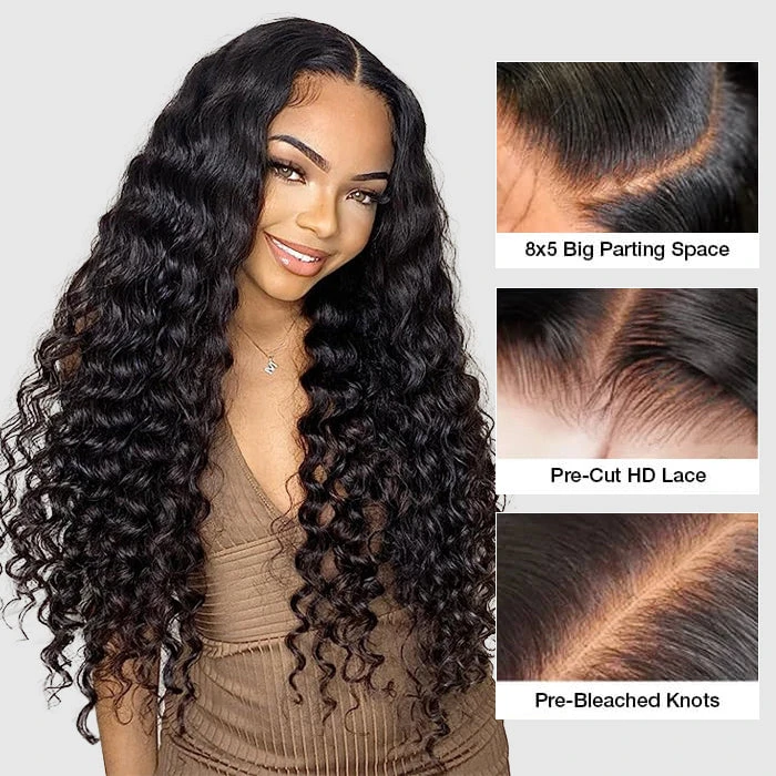 Glueless Wig Deep Wave 8x5 HD Lace Human Hair Pre Plucked & Bleached Ready To Go 4 Glueless Wig Deep Wave 8x5 HD Lace Human Hair Pre Plucked & Bleached Ready To Go - Image 2