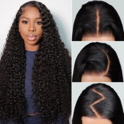 Pre-Knotless Glueless Curly Wig Versatile Pre Cut 8x5 Closure HD Lace Human Hair Wigs Put On Go® -Ethereal Hair Shop 700 pre cut lace wig 16