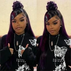 Balayage Purple Highlight Lace Front Wigs 13x4 Transparent HD Lace Human Hair Wigs -Ethereal Hair Shop 700 purple highlight lace wig 5