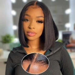 Put On And Go Glueless 4x4/5x5 Pre Cut HD Lace Straight Bob Wigs With Pre Bleached -Ethereal Hair Shop 700 ready go bob wig 2 ea15f329 f639 4dcf 9c0e 2775ab5bba37