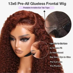 Reddish Brown Curly 13×4 Pre Cut HD Lace Front Human Hair Wigs 150% 180% 220% Density -Ethereal Hair Shop 700 ready go bob wig 42