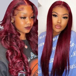 C-Shape Ear Design Body Wave Wig 99J Burgundy Color Glueless 8x5 HD Lace Wigs With Pre-Plucked Hairline -Ethereal Hair Shop 700 ready go bob wig 51