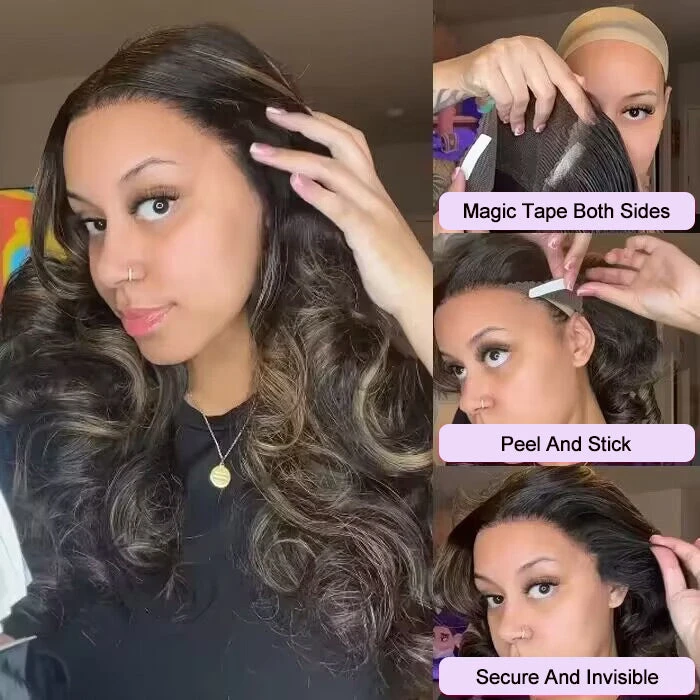 M1B/27 Highlight 13x4 HD Transparent Lace Front Wigs Body Wave Glueless Real To Wear Wig 8 M1B/27 Highlight 13x4 HD Transparent Lace Front Wigs Body Wave Glueless Real To Wear Wig - Image 6