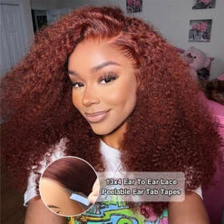 Reddish Brown Curly 13×4 Pre Cut HD Lace Front Human Hair Wigs 150% 180% 220% Density