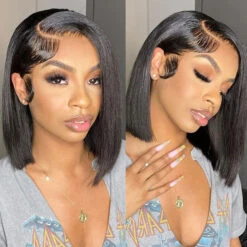Short Bob Wigs For Girl 13*4 HD Lace Front Human Hair Wigs Pre Plucked -Ethereal Hair Shop 700 straight bob lace wig 15
