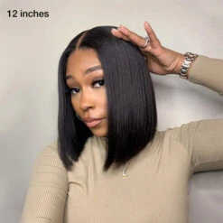 Put On And Go Glueless 4x4/5x5 Pre Cut HD Lace Straight Bob Wigs With Pre Bleached -Ethereal Hair Shop 700 straight bob lace wig 5