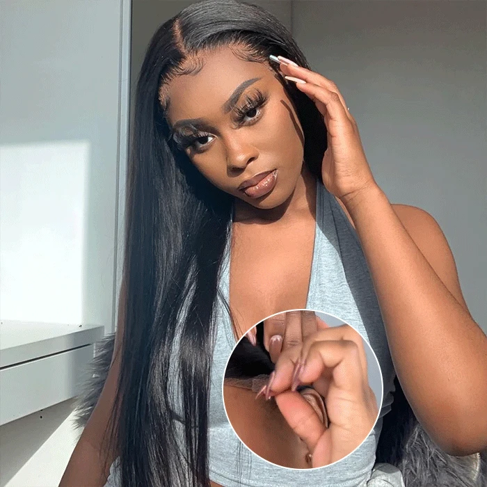 Glueless Straight Wig 8x5 Closure HD Lace 100% Human Hair Wigs With Invisible Bleached Small Knots 15 Glueless Straight Wig 8x5 Closure HD Lace 100% Human Hair Wigs With Invisible Bleached Small Knots - Image 13