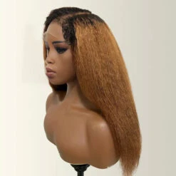 4C Kinky Edges Ombre Brown Color Kinky Straight Wigs Human Hair Pre Plucked HD Transparent 13x4 13x6 Lace Front Wigs With Drawstring Glueless Wig -Ethereal Hair Shop 700 t1b 30 4c kinky edges lace wig 8