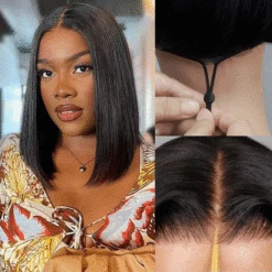 Put On And Go Glueless 8x5 Pre Cut HD Lace 220% Density Straight Bob Wigs With Pre Plucked & Pre Bleached