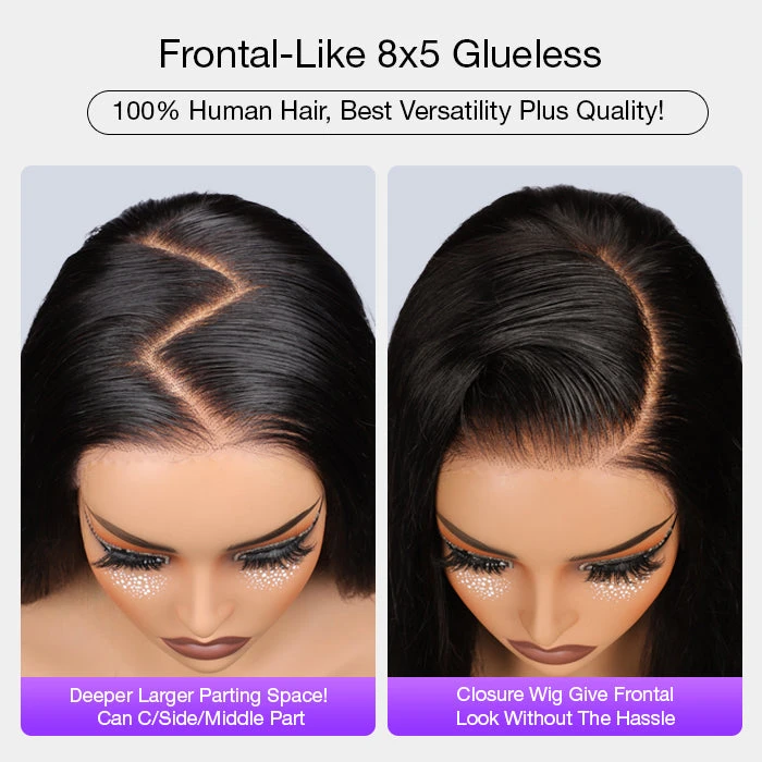 Glueless Straight Wig 8x5 Closure HD Lace 100% Human Hair Wigs With Invisible Bleached Small Knots 10 Glueless Straight Wig 8x5 Closure HD Lace 100% Human Hair Wigs With Invisible Bleached Small Knots - Image 8