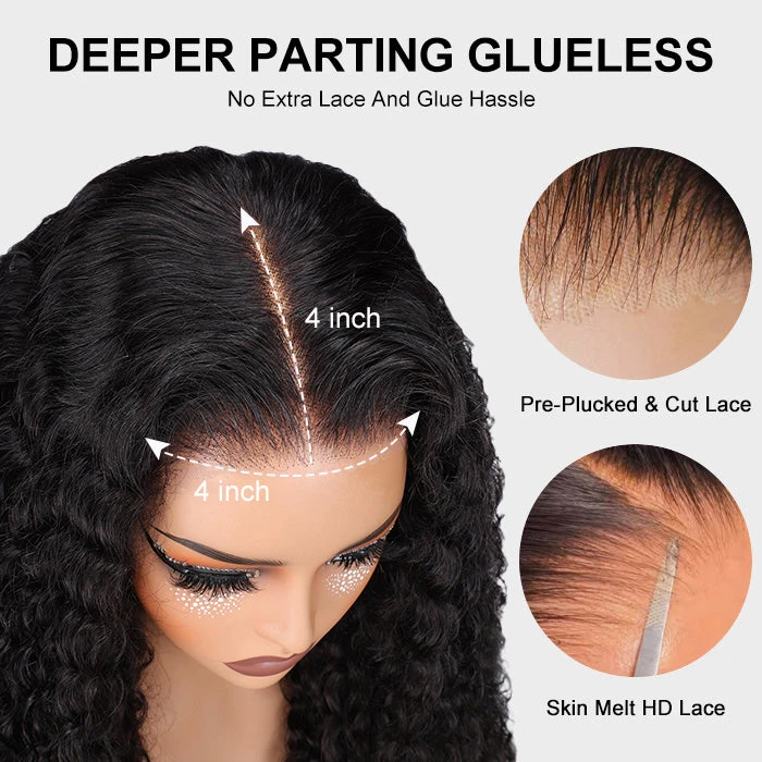 Deep Wave 4x4 HD Lace Closure Wig Pre Cut & Plucked & Bleached Put On Go® Glueless Wig Beginner Friendly 9 Deep Wave 4x4 HD Lace Closure Wig Pre Cut & Plucked & Bleached Put On Go® Glueless Wig Beginner Friendly - Image 7