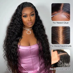 Water Wave 5x5 HD Lace Human Hair Wigs Pre Plucked & Pre Bleached Glueless Wig -Ethereal Hair Shop 700 water wave lace wig 22