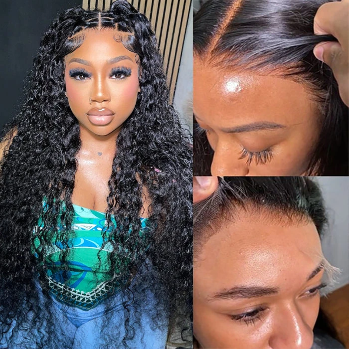 Glueless 13x4 Water Wave HD Lace Frontal Wig Put On And Go No Glue Lace Front Wigs With Invisible Knots 6 Glueless 13x4 Water Wave HD Lace Frontal Wig Put On And Go No Glue Lace Front Wigs With Invisible Knots - Image 4