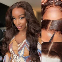 Chocolate Brown #4 Curtain Bangs 13x4 HD Lace Front Body Wave Glueless Human Hair Wigs -Ethereal Hair Shop 700 with curtain bangs body wave wigs 6