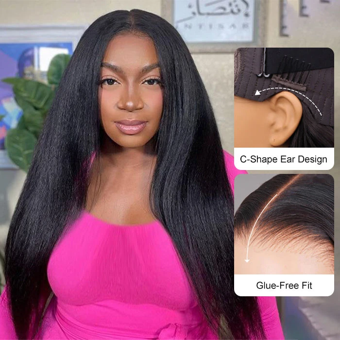 Glueless Yaki Straight Wig 8x5 Pre-Cut Lace Closure Human Hair Wigs With Pre Plucked Hairline 9 Glueless Yaki Straight Wig 8x5 Pre-Cut Lace Closure Human Hair Wigs With Pre Plucked Hairline - Image 7