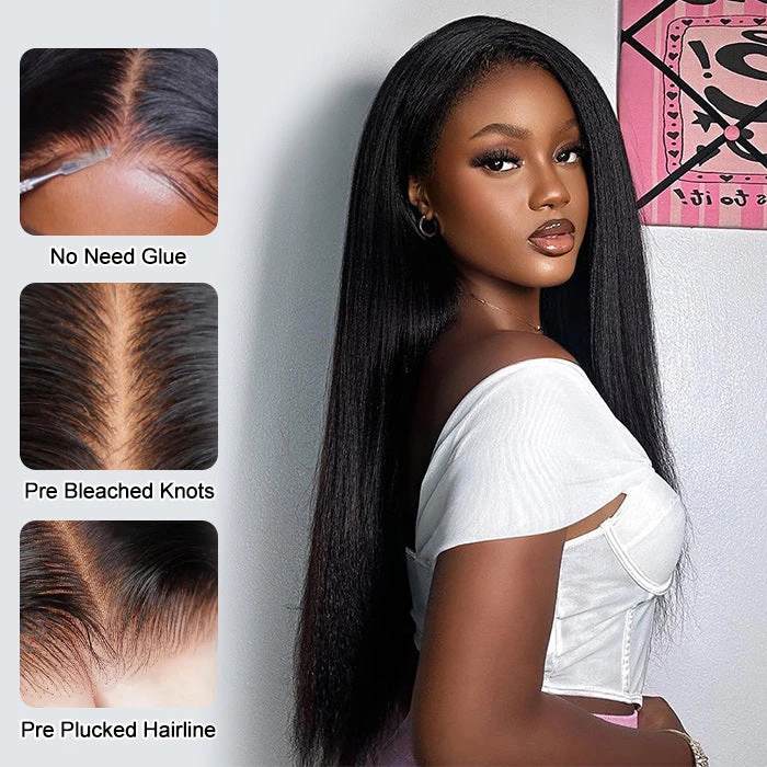Glueless Yaki Straight Wig 8x5 Pre-Cut Lace Closure Human Hair Wigs With Pre Plucked Hairline 7 Glueless Yaki Straight Wig 8x5 Pre-Cut Lace Closure Human Hair Wigs With Pre Plucked Hairline - Image 5