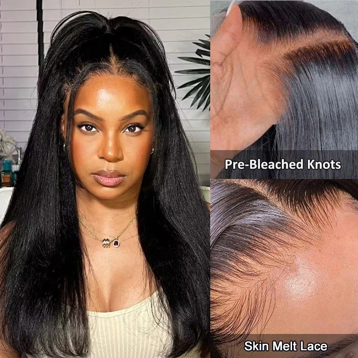 Glueless Yaki Straight Wig 8x5 Pre-Cut Lace Closure Human Hair Wigs With Pre Plucked Hairline 4 Glueless Yaki Straight Wig 8x5 Pre-Cut Lace Closure Human Hair Wigs With Pre Plucked Hairline - Image 2