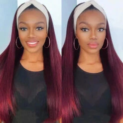 Burgundy 99J T1B/99J Headband Wig Straight Human Hair Wigs Online -Ethereal Hair Shop 700 0005 16