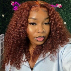 Reddish Brown Color Curly Short Bob Wigs 13X4/13x6 HD Lace Front Human Hair Wigs Pre-Plucked Hairline -Ethereal Hair Shop 700 0006 1