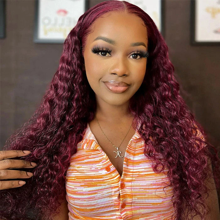 99J Burgundy 4x4 HD Lace Closure Human Hair Wig With Pre Plucked Hairline 11 99J Burgundy 4x4 HD Lace Closure Human Hair Wig With Pre Plucked Hairline - Image 9