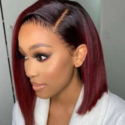 1B/99J Burgundy Ombre Short Straight Bob Wigs Human Hair With Pre Plucked Hairline -Ethereal Hair Shop 700 0007 6