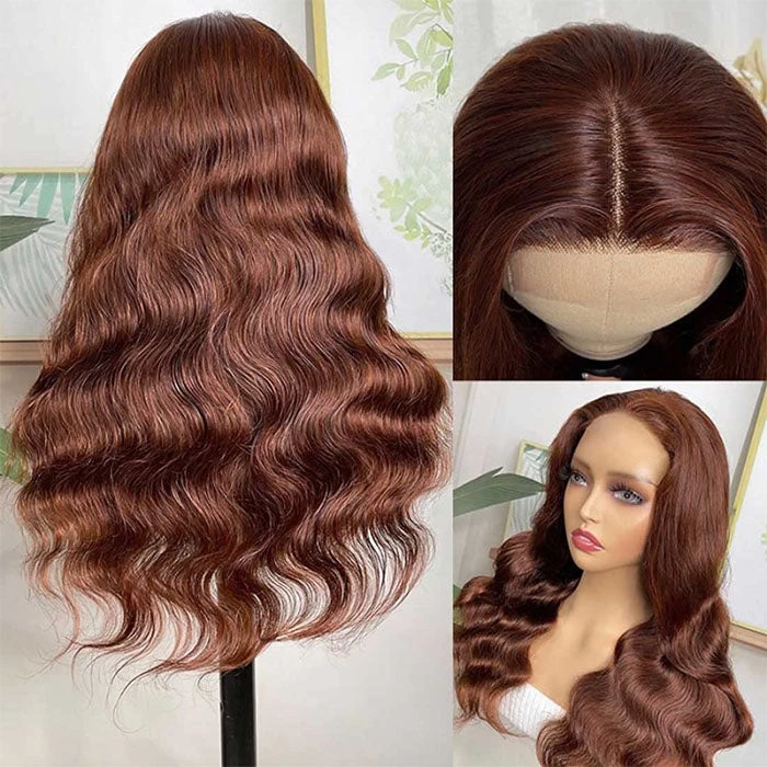 Reddish Brown 5x5/13x4 HD Lace Wig #33 Auburn Colored Deep Wave Lace Front Human Hair Wigs For Women 7 Reddish Brown 5x5/13x4 HD Lace Wig #33 Auburn Colored Deep Wave Lace Front Human Hair Wigs For Women - Image 5