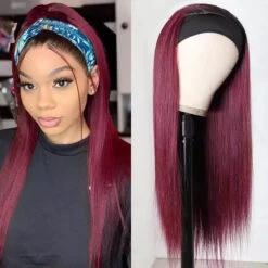 Burgundy 99J T1B/99J Headband Wig Straight Human Hair Wigs Online