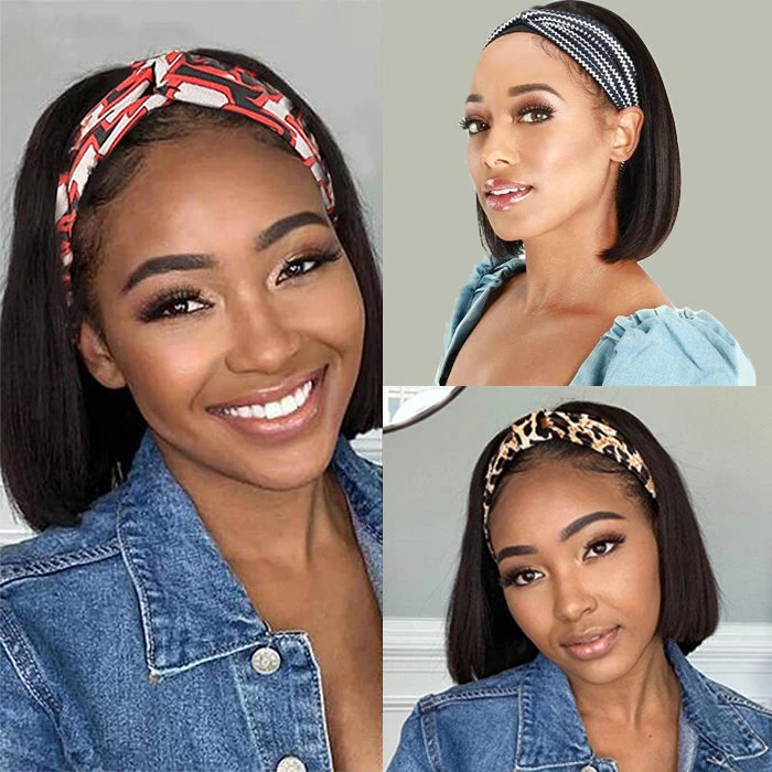 Straight Hair Headband Bob Wig Glueless Human Hair Half Wig 220% Density 5 Straight Hair Headband Bob Wig Glueless Human Hair Half Wig 220% Density - Image 3