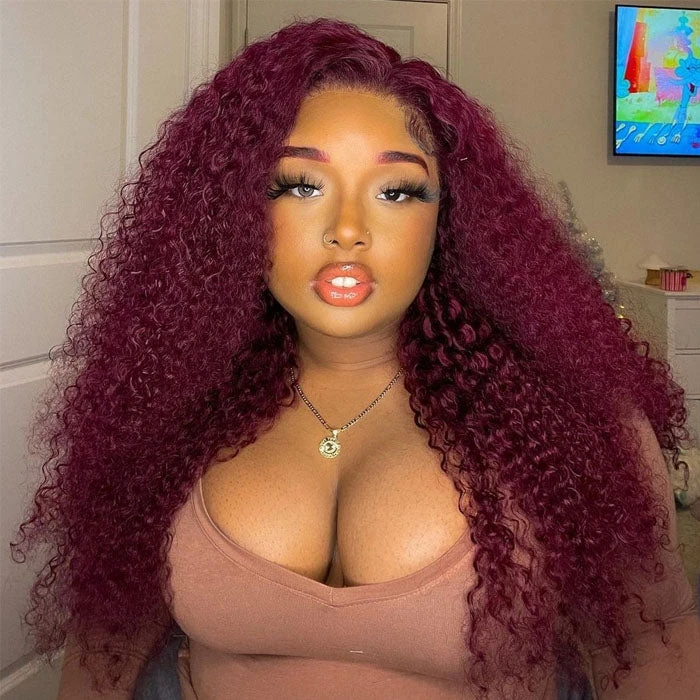 99J Burgundy Color 13x4 HD Lace Front Wigs Pre Plucked Long Curly Virgin Human Hair Wigs 5 99J Burgundy Color 13x4 HD Lace Front Wigs Pre Plucked Long Curly Virgin Human Hair Wigs - Image 3