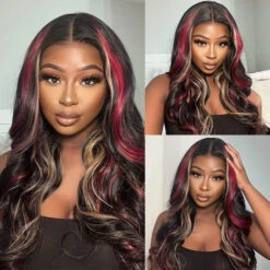 Multi Color Red And Blonde Highlights 13x4 Lace Front Body Wave Wig -Ethereal Hair Shop 700 0023 unicehairPhotobyProvide48 hrDelivery30DaysNoReasonReturnon