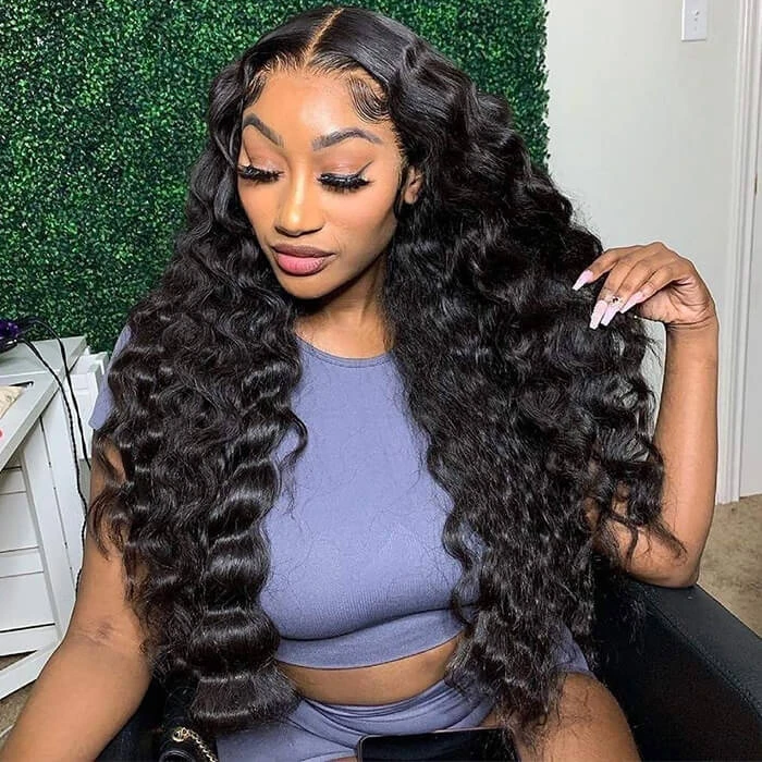 Loose Deep Wave 13*6 Full Lace Glueless Crimped Wig With Pre Bleached Lace Frontal Human Hair Wigs 9 Loose Deep Wave 13*6 Full Lace Glueless Crimped Wig With Pre Bleached Lace Frontal Human Hair Wigs - Image 7