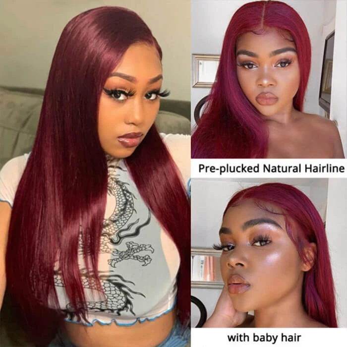 99J Straight/Body Wave 13x4 Burgundy HD Lace Front Pre Plucked Colored Human Hair Wigs For Women 7 99J Straight/Body Wave 13x4 Burgundy HD Lace Front Pre Plucked Colored Human Hair Wigs For Women - Image 5