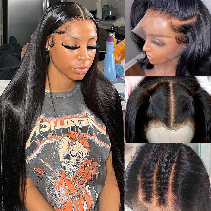 Straight 13*4 HD Lace Human Hair Wigs Transparent Glueless Lace Front Wig With Pre Plucked 5 Straight 13*4 HD Lace Human Hair Wigs Transparent Glueless Lace Front Wig With Pre Plucked - Image 3