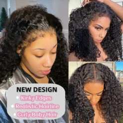4C Curly Edges Hairline Glueless Curly Lace Front Human Hair Wig With Super Natural Hairline 220% Density -Ethereal Hair Shop 847