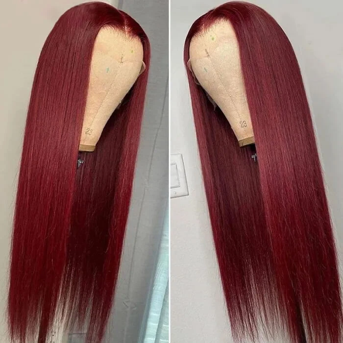 13x6 HD Lace Front Wig Human Hair Wigs 99J Burgundy Pre-Plucked Remy Human Hair Deep Part Wigs 4 13x6 HD Lace Front Wig Human Hair Wigs 99J Burgundy Pre-Plucked Remy Human Hair Deep Part Wigs - Image 2